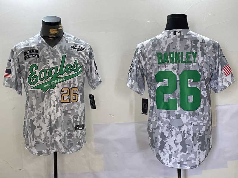 Mens Philadelphia Eagles #26 Saquon Barkley Arctic Camo 2024 Salute to Service Stitched Baseball Jerseys